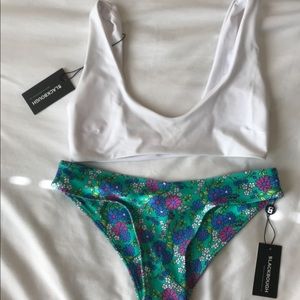 white and floral top and bottom blackbough swim